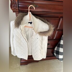 Tommy Hilfiger White Jacket with Ribbed Collar
